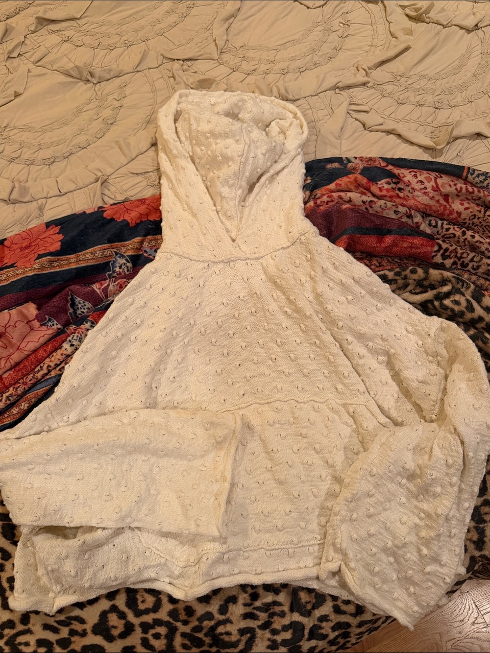 Free People Cozy Ivory Hooded Knit Sweatshirt - Women